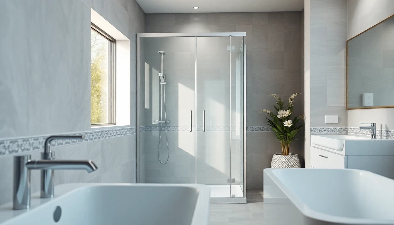 Moderne sonni Duschkabine 90x90 in einem stilvollen Badezimmer mit eleganter Ausstattung.