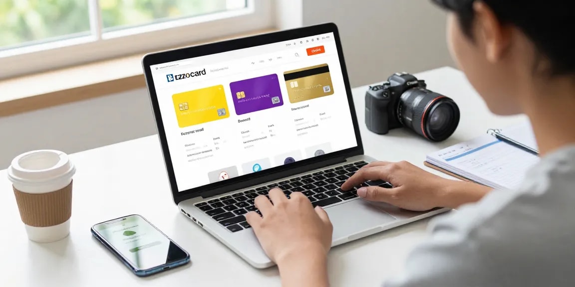 Buy ezzocard virtual prepaid cards online at a stylish desk setup.