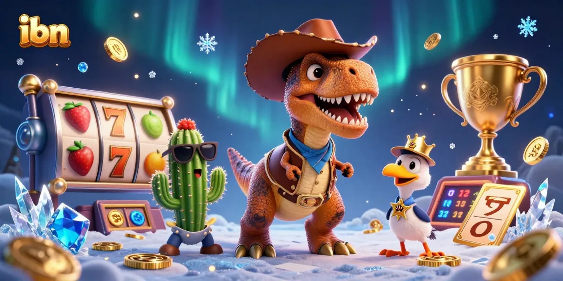 ibn showcases an excitement-filled casino scene featuring a dinosaur and a jackpot.