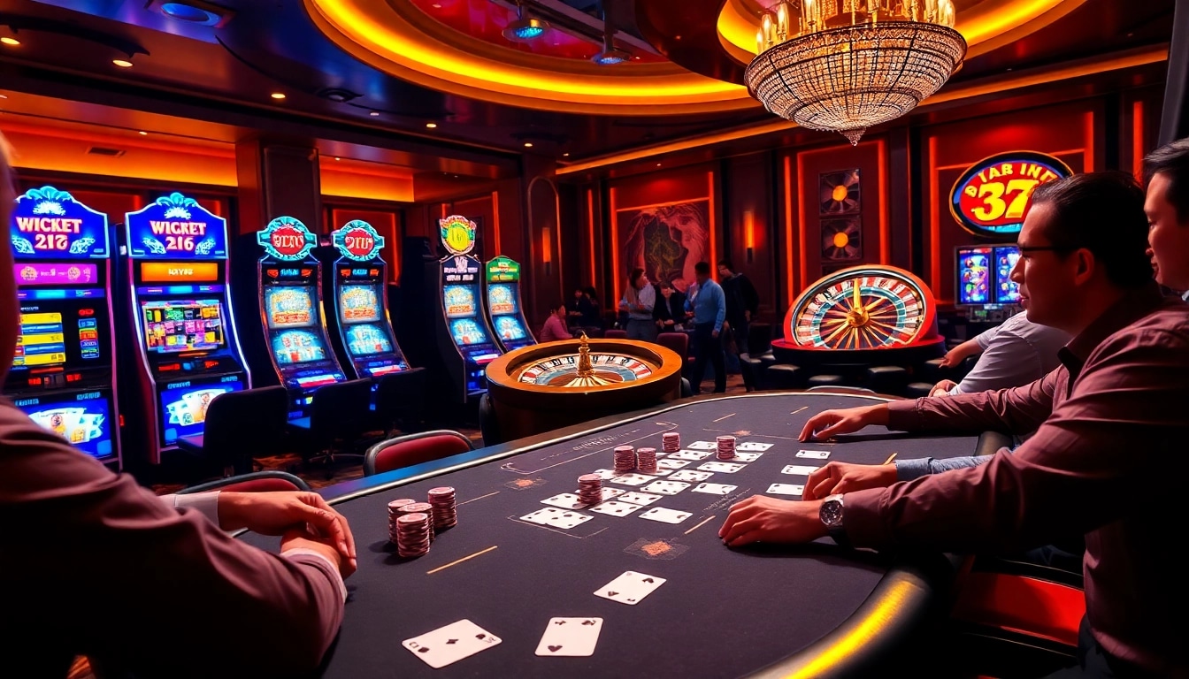 Experience the excitement of gambling at 77ball com with vibrant casino visuals featuring poker games and roulette.