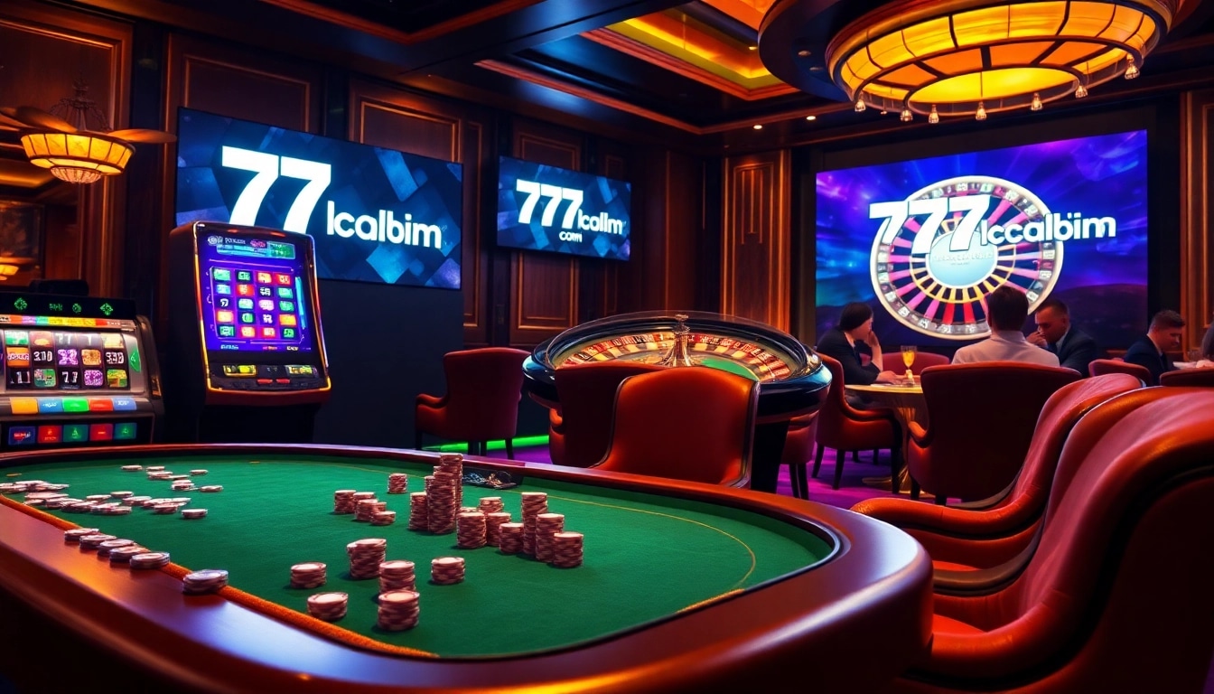 Engaging players at 77ball com in a luxurious casino environment with poker chips and a spinning roulette wheel.
