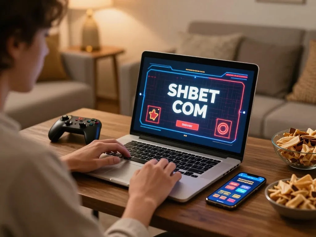 Experience online gaming excitement with SHBET COM on a cozy home setup, featuring a player betting.