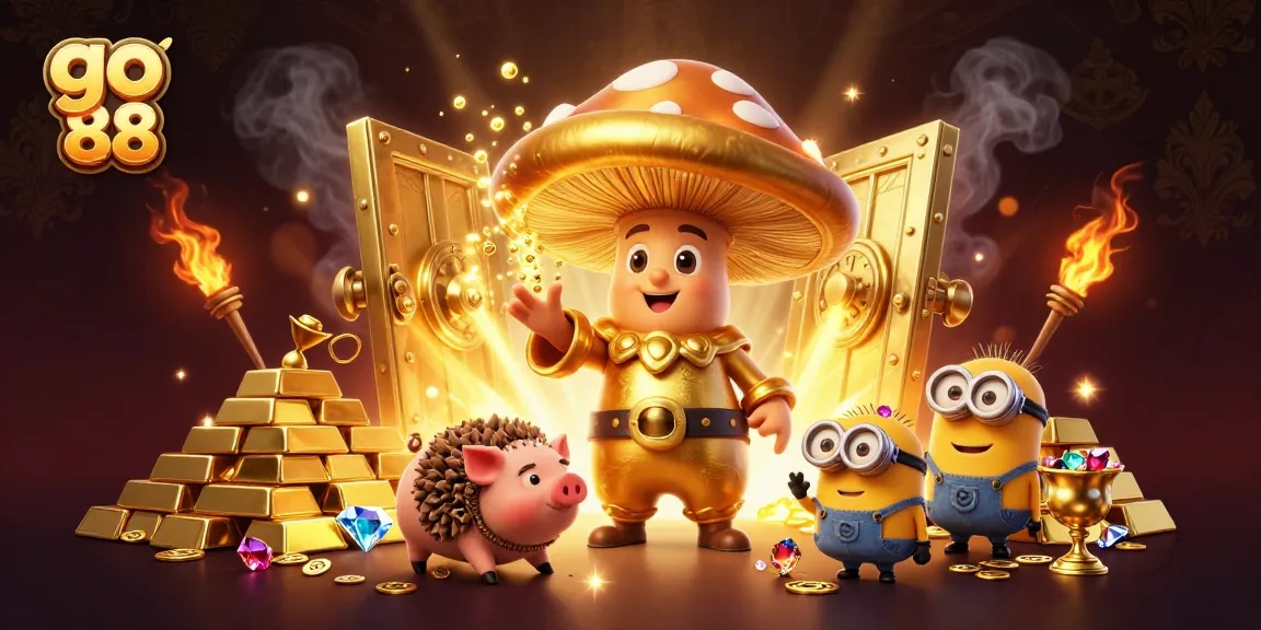 Discover the magical treasures of go 88 with enchanted characters amidst dazzling casino riches.