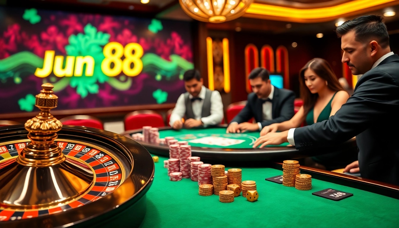 Experience the thrill at Jun 88 casino with vibrant gaming tables and exciting roulette action.