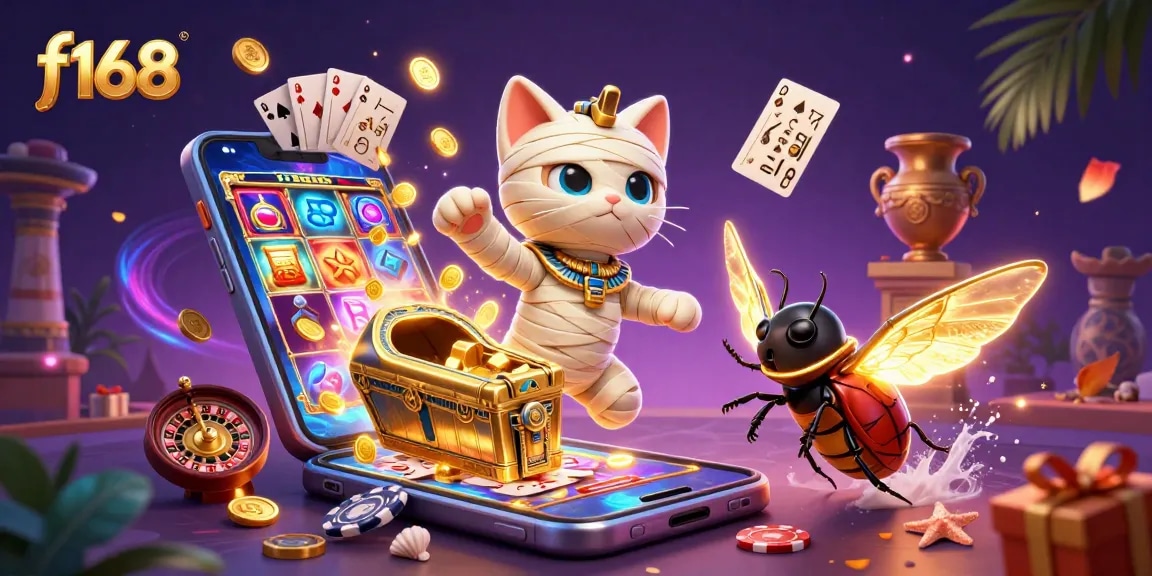 Explore thrilling slot games and unique features at f168 with a vibrant array of colorful casino elements.