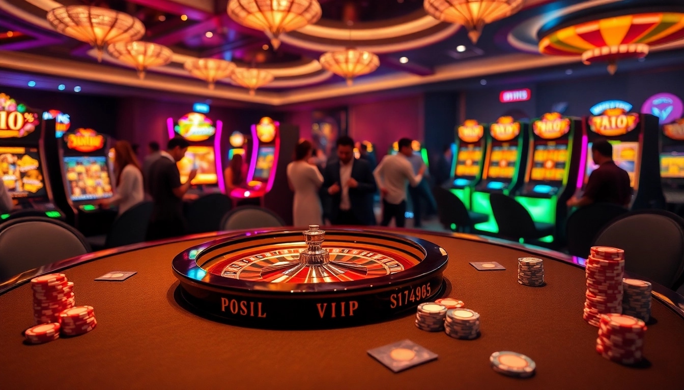 Engaged players enjoying the excitement of 789win vip casino games with vibrant roulette wheel and poker chips.