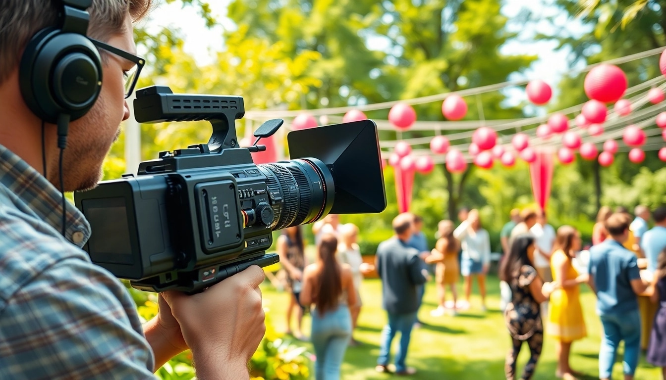 Capturing video capture moments at a dynamic outdoor event with a professional videographer.