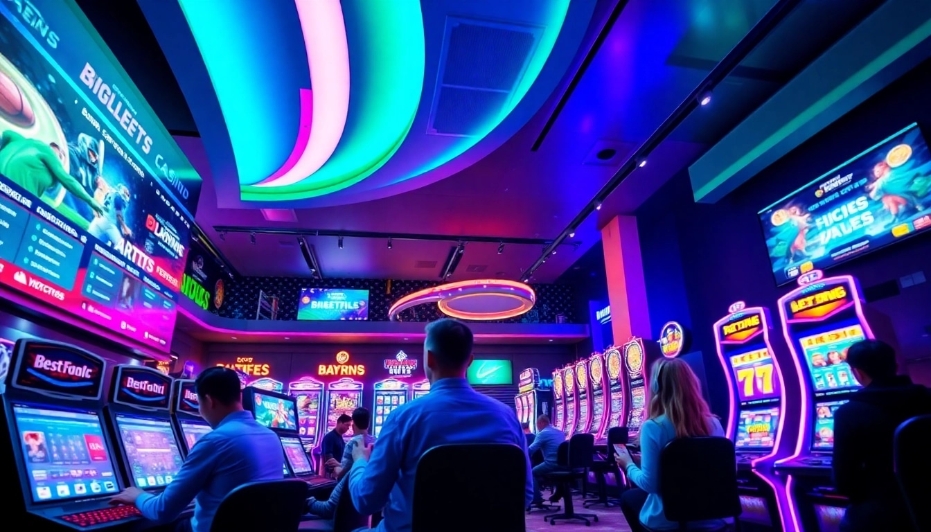 Engaging online gaming atmosphere featuring bk860s.com with vibrant digital interfaces and players immersed in betting.