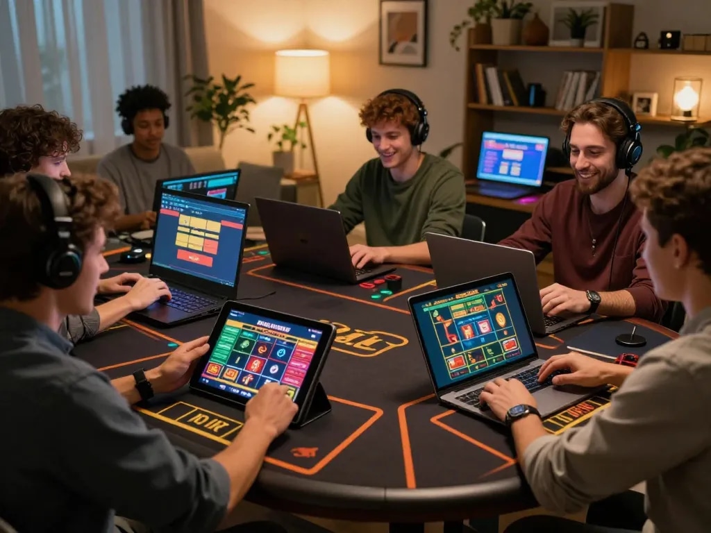 Players enjoying a dynamic gaming session as they tải hitclub on multiple devices, highlighting engaging live dealer action.