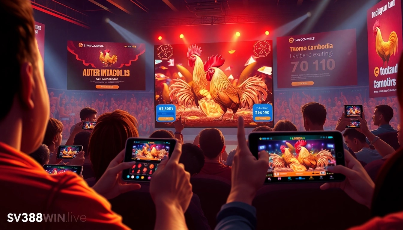 Experience live rooster fighting excitement on sv368win.live with vibrant digital betting interface.