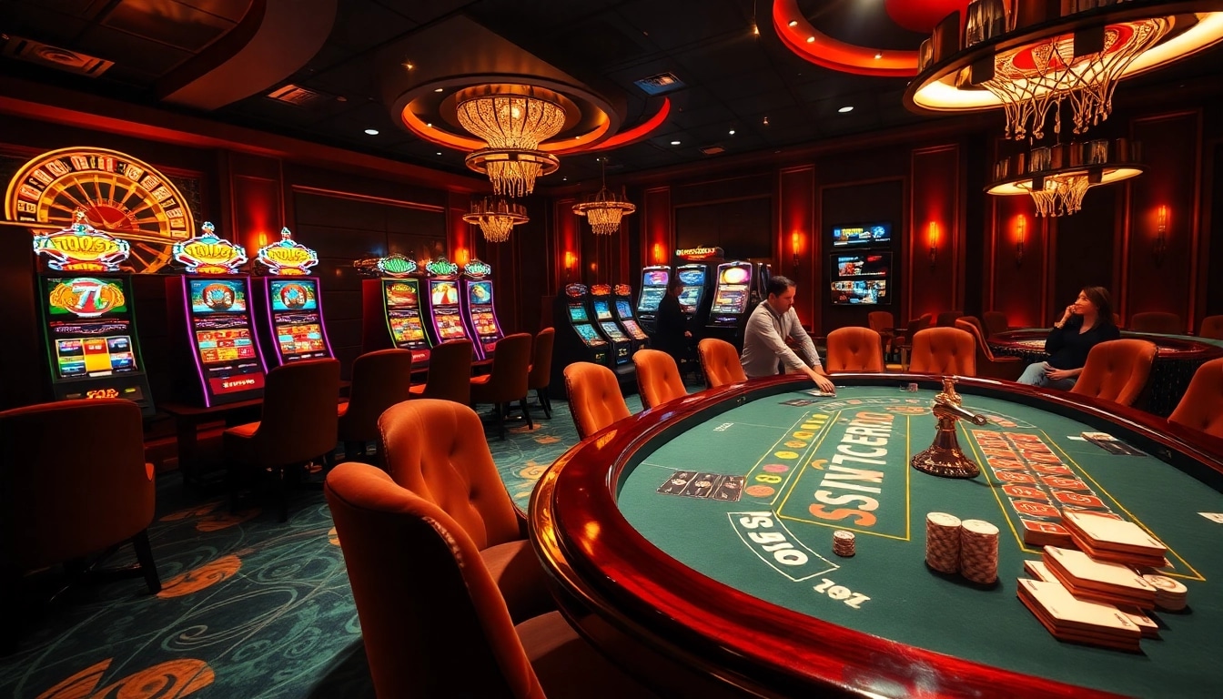 Experience 789 bet action with a lively casino atmosphere featuring roulette, poker, and slot machines.