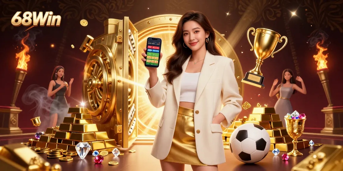 Win big with 68Win's exciting sports betting app, featuring vibrant 3D elements and engaging visuals.