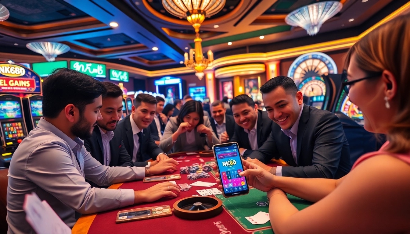 Experience the excitement of gambling with the NK88 APP, surrounded by dynamic table games and vibrant atmosphere.