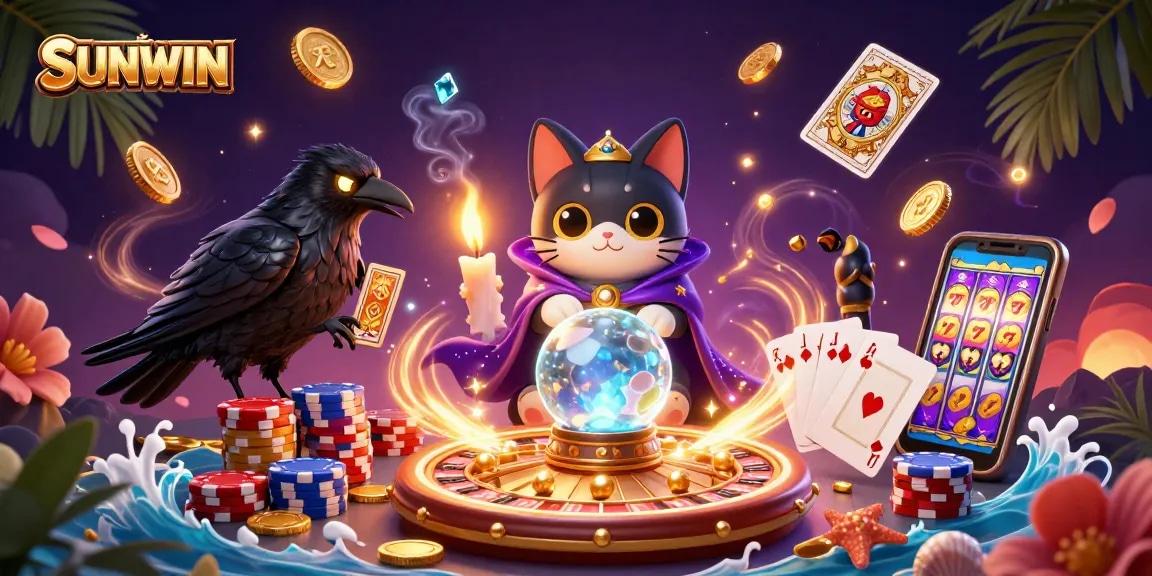 Engage in magical winning moments at SUNWIN with vibrant casino visuals featuring games and treasures.