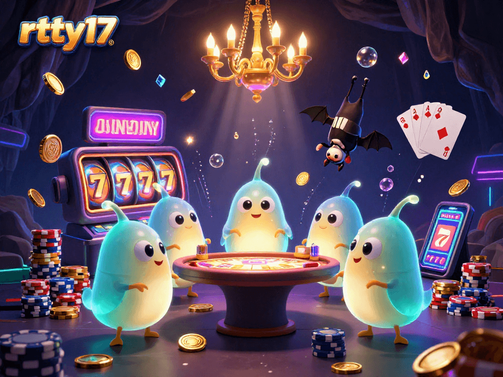 Join the vibrant casino action at rttty17 with glowing characters and dazzling game elements.