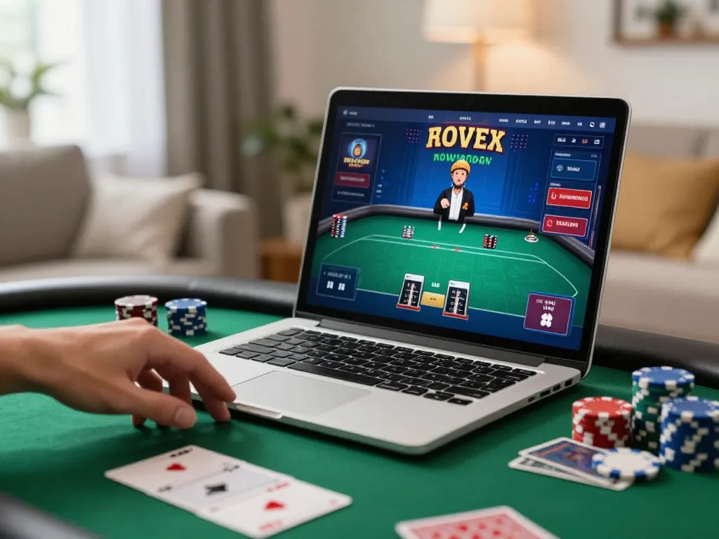 Engaging poker gameplay on 789pp laptop in cozy home while practicing strategic betting.