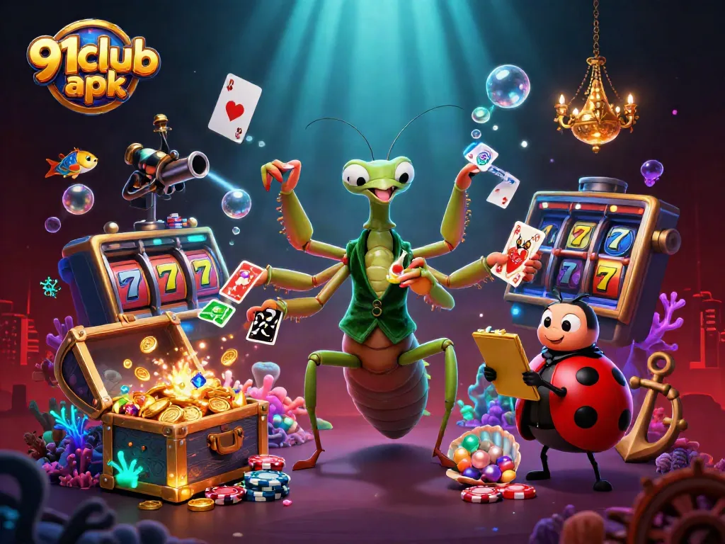 Spin and win with 91club apk in this lively 3D casino scene featuring dynamic gaming elements.