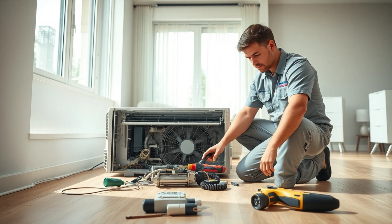Expert performing AC Repair Tampa service in a modern home setting, showcasing professionalism and precision.
