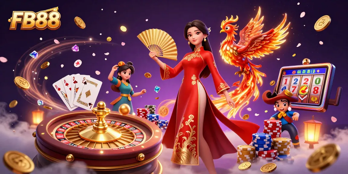 Engage with FB88 casino adventures featuring dazzling slots, chips, and vibrant characters.
