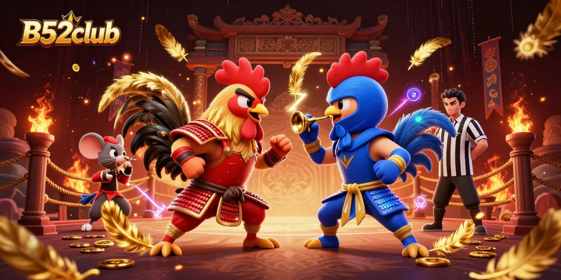 Experience the excitement of gaming at B52club with vibrant roosters and casino elements in action.