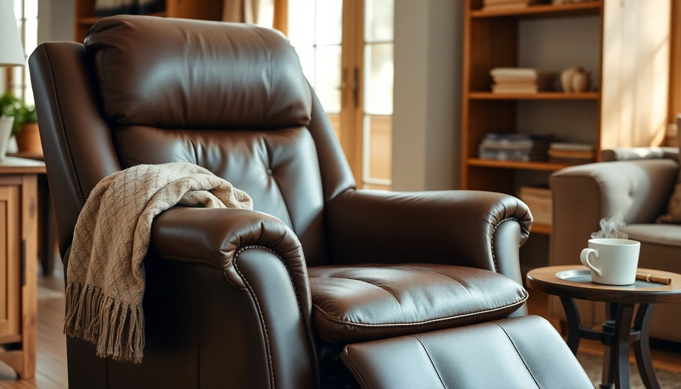 Relaxing in a leather lift chair, featuring rich textures, enhancing comfort and style.