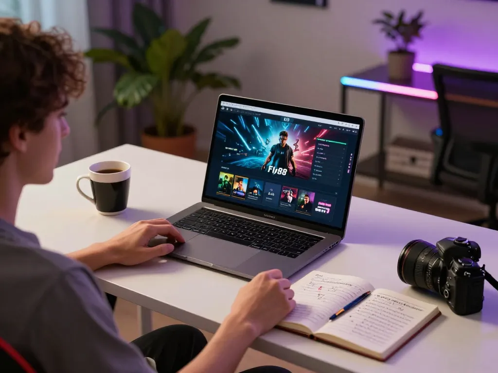 Engaging in Fly88 movie gaming from home, displaying strategies and vibrant online interface.