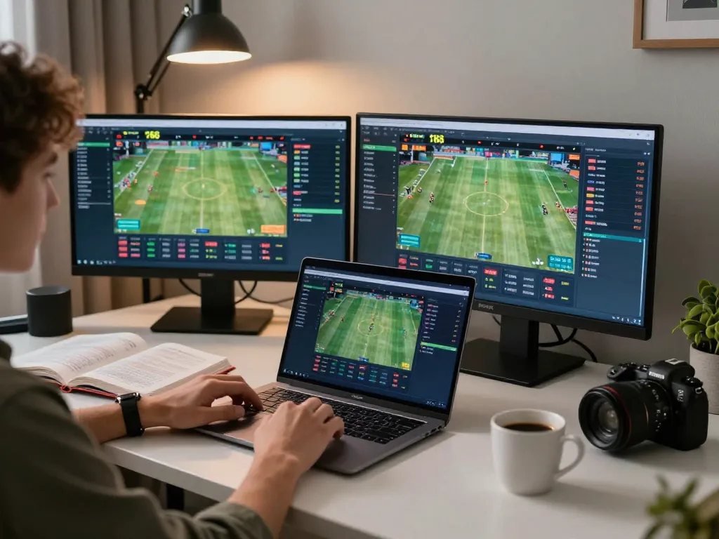 Person placing bets on C168 sports betting platform in a stylish home office