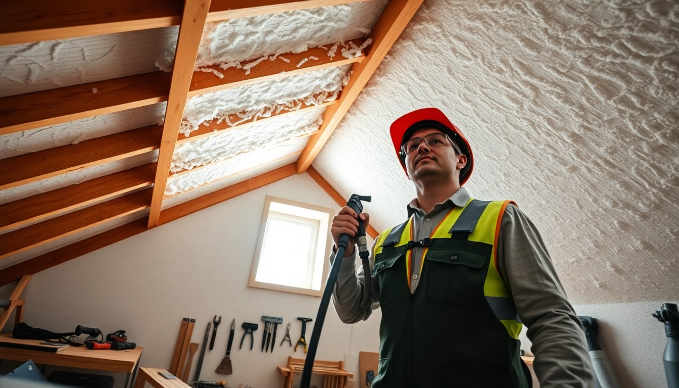 Efficient roof spray foam removal procedure in an attic featuring a professional technician.