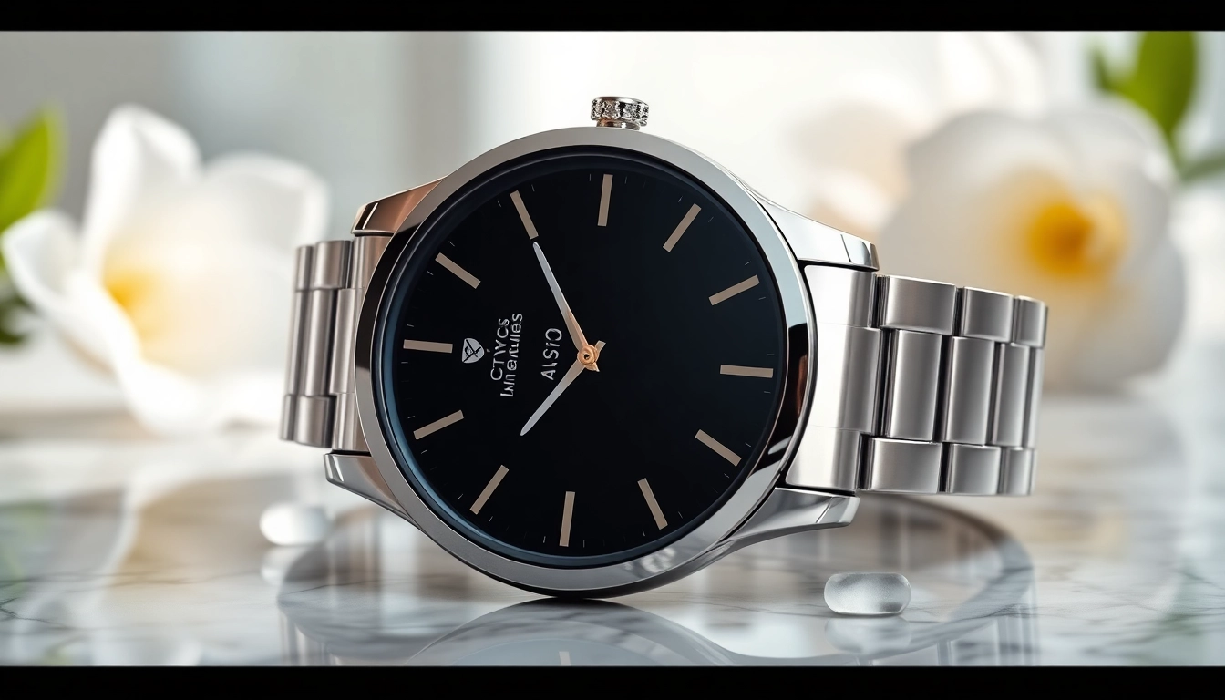 Showcasing Ladies Classic Smart Watch with elegant floral backdrop and natural lighting.