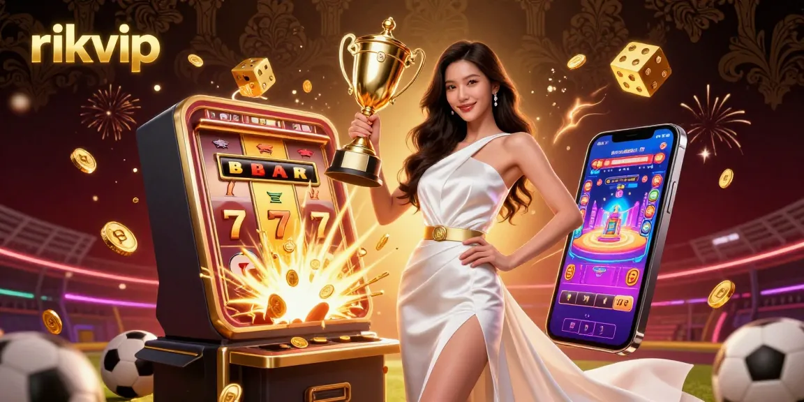 Experience the thrill of winning at rikvip with dynamic casino gaming elements and sports betting visuals.