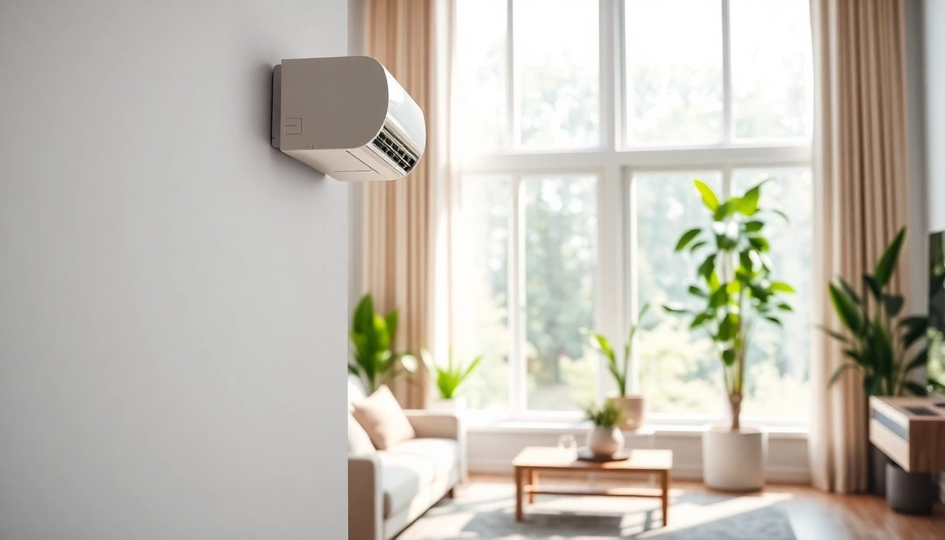 Install a mini split ac in a contemporary living room with bright and natural lighting.