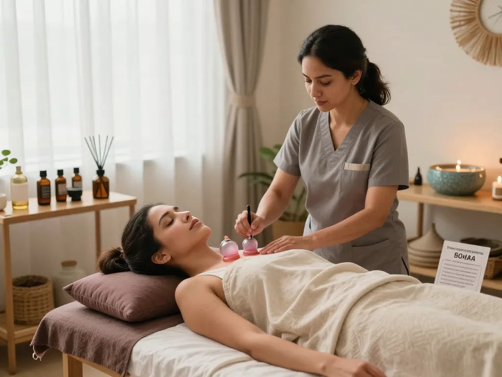 Hijama course for women demonstrating a therapeutic session in a serene wellness studio.