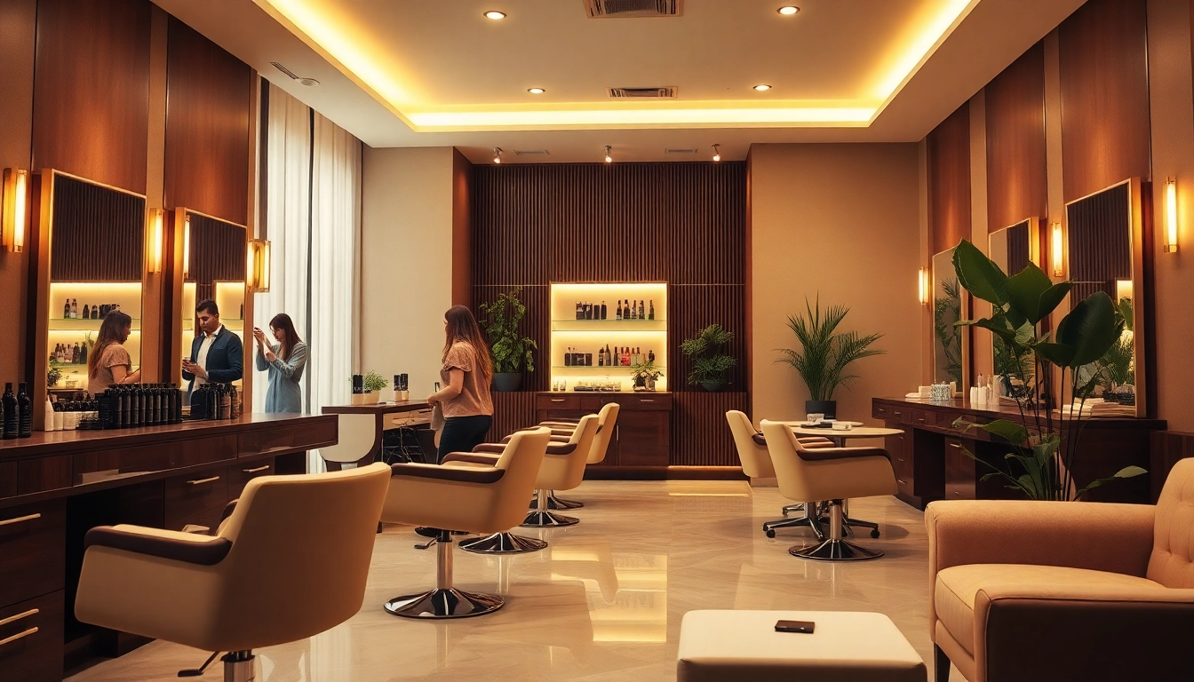Interior of recommended hair salons showcasing elegant decor and warm ambiance with stylists.