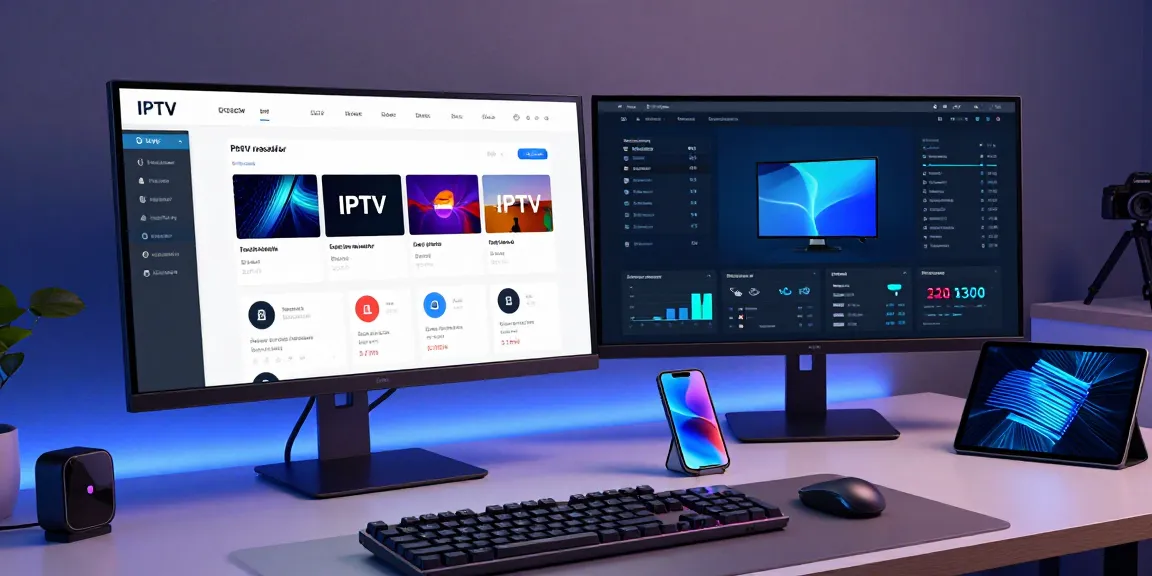 IPTV reseller panel dashboard displaying subscription metrics, showcasing innovative SaaS solution in a professional tech workspace.