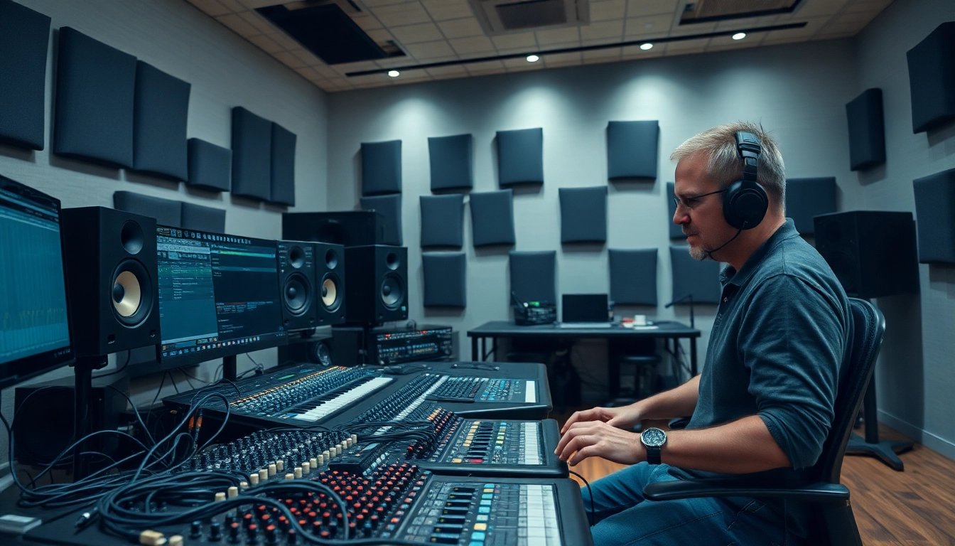 Engaging process of online mastering services with a skilled audio engineer in a modern studio.