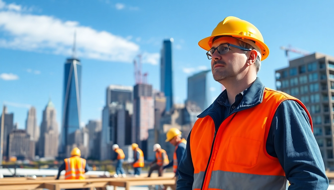 New York Commercial General Contractor leading a construction project in an urban skyline.