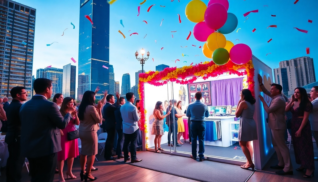 Engaging guests at a vibrant photo booth rental Chicago experience in the city.