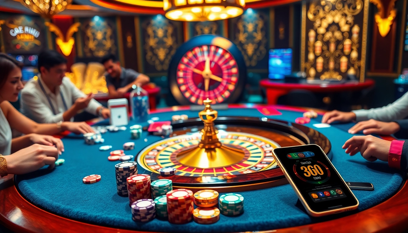 Experience thrilling bets at az888 casino table with vibrant chips and card games.