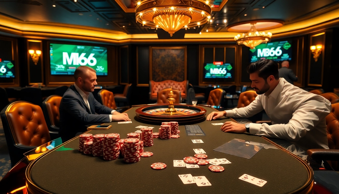 Experience high-stakes poker at MB66 casino with professional players and luxurious ambiance.