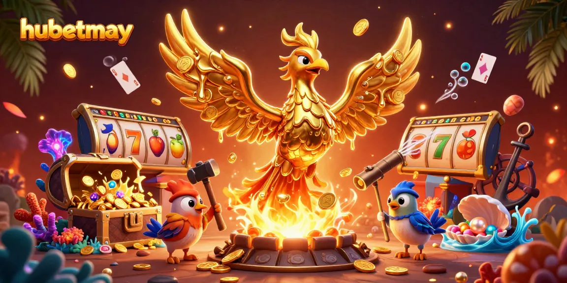 Spin to win with hubetmay's 3D phoenix and golden treasures in a vibrant casino scene.