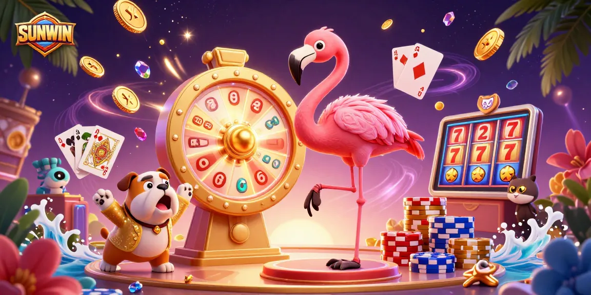 SUNWIN offers an exciting gaming experience with the live roulette wheel and golden prizes in an engaging casino scene.