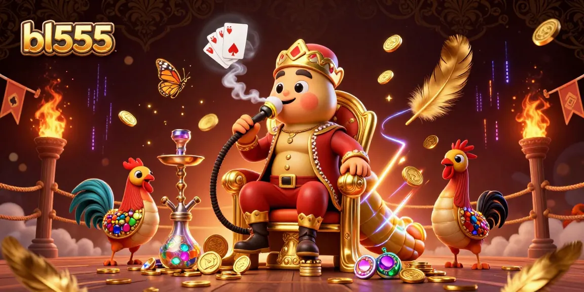 Experience the dynamic excitement of bl555 in this 3D illustration featuring cockfighting elements and casino symbols.