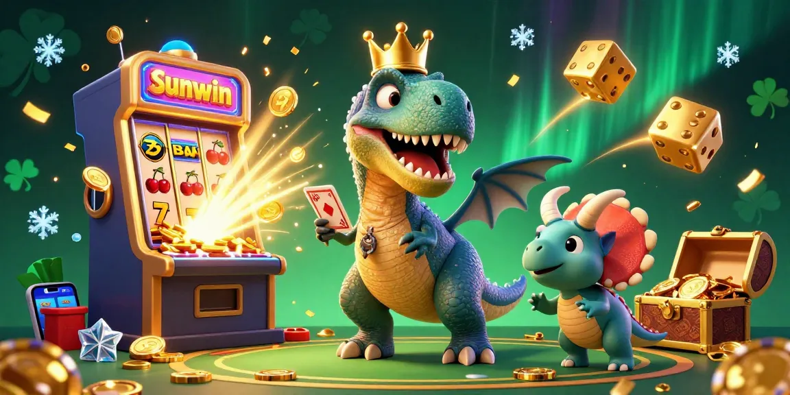 Experience the thrilling games at Sunwin as the T-Rex, pterodactyl, and triceratops engage around a roaring jackpot explosion.