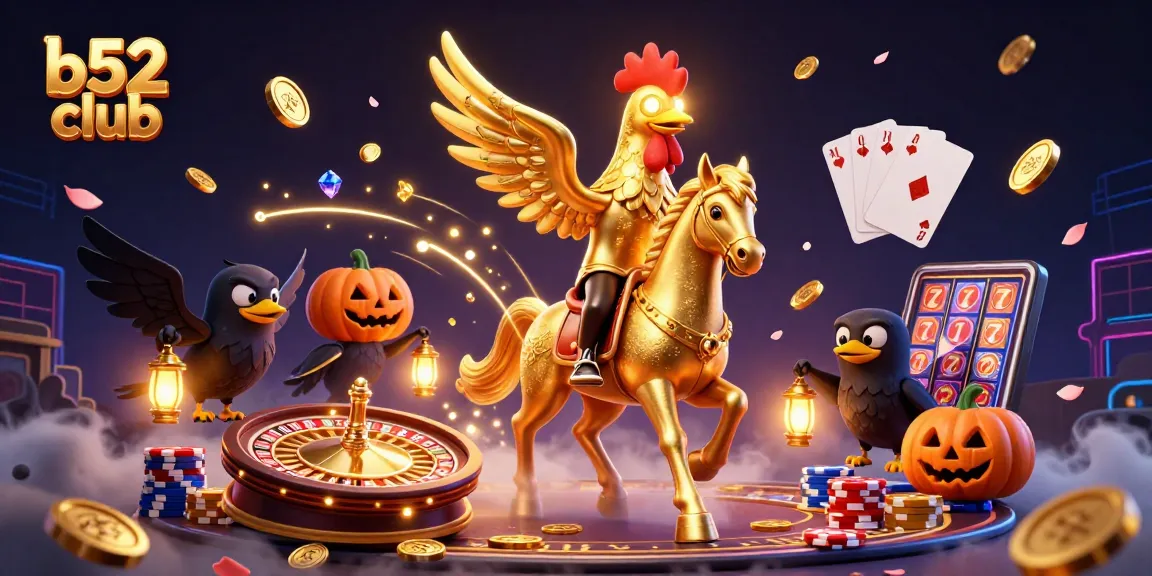 B52 club players spinning a roulette wheel and winning big with golden coins and gems in an exciting casino.