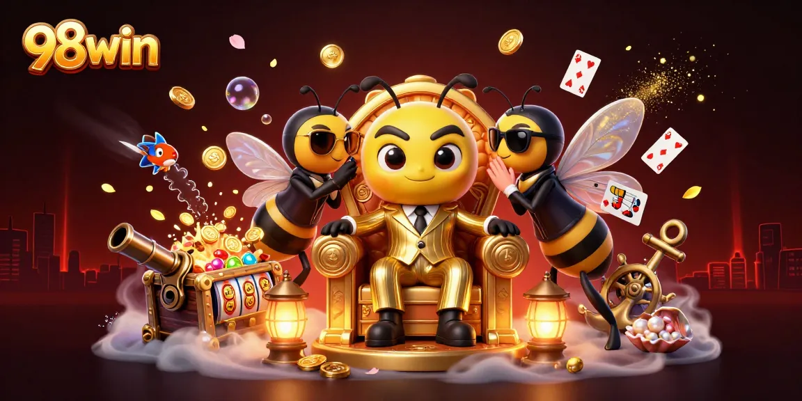 Experience the excitement of 98win with dynamic slot game elements, treasures, and characters in action.